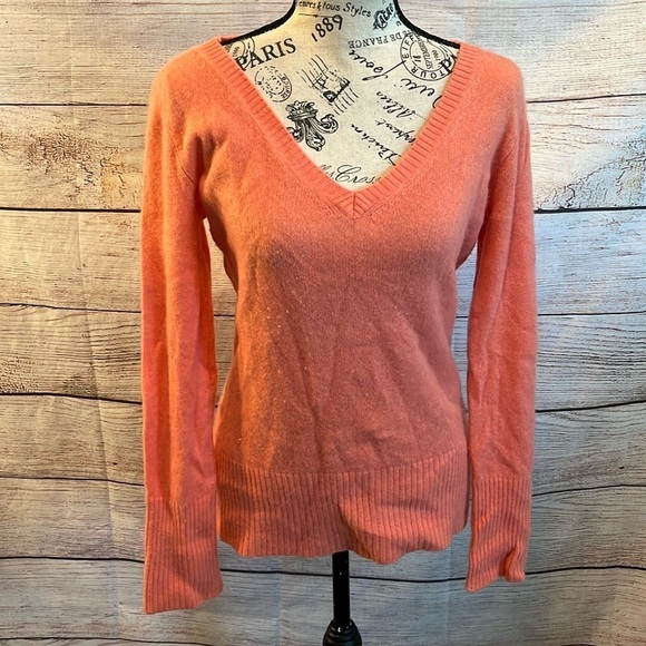 Christopher Fischer Cashmere Sweater V-neck Peach Long Sleeves Size XL - Picture 1 of 10